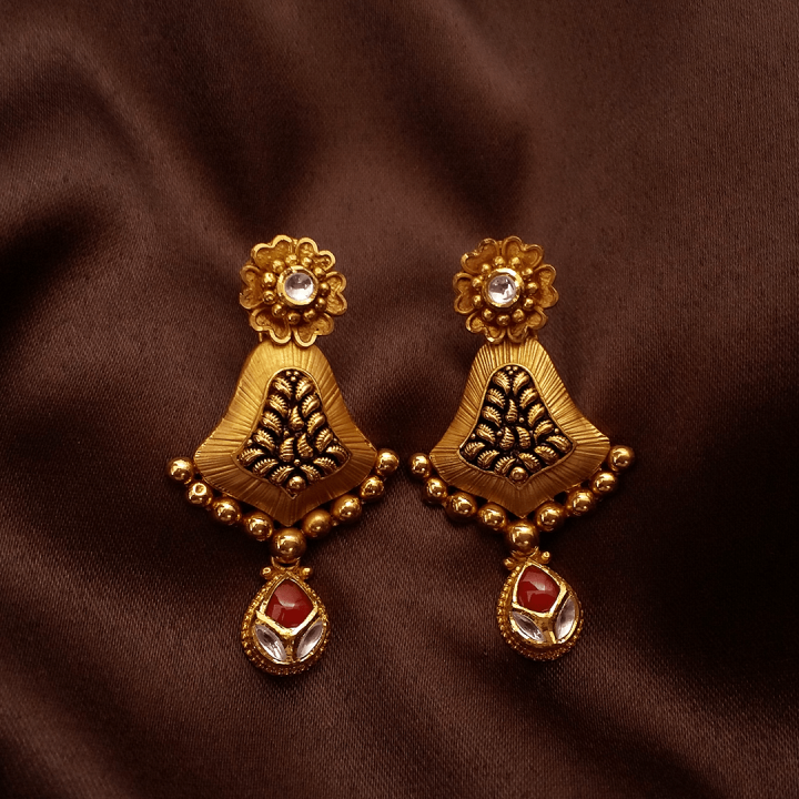 Floral Drop Cut Gold Earring